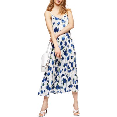 Topshop Floral Tiered Satin Slipdress, US (fits like 2-4) - Ivory