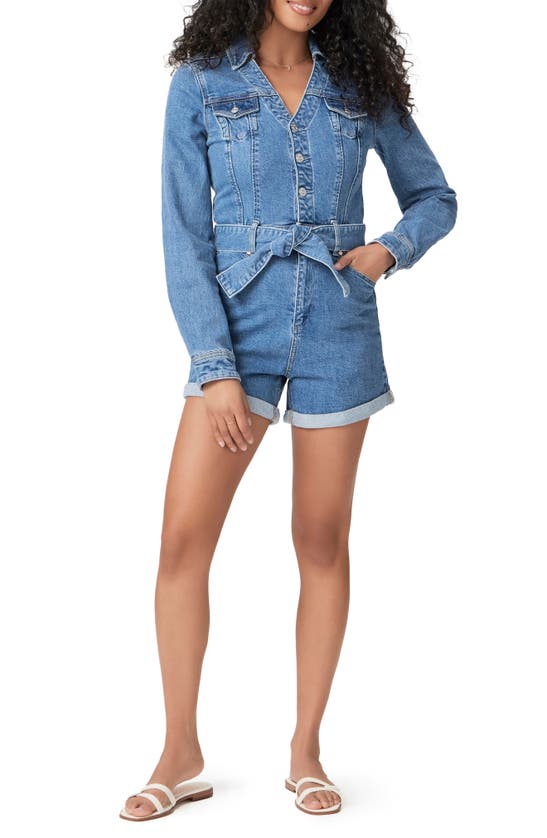Shop Paige Maggy Tie Waist Long Sleeve Denim Romper In Tracey