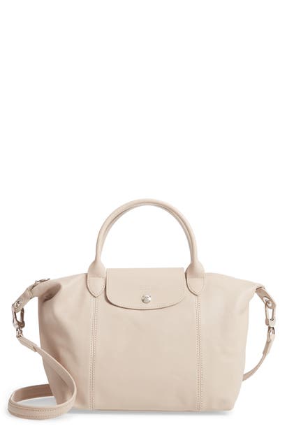Small 'le Pliage Cuir' Leather Top Handle Tote - Beige In Beige Clay