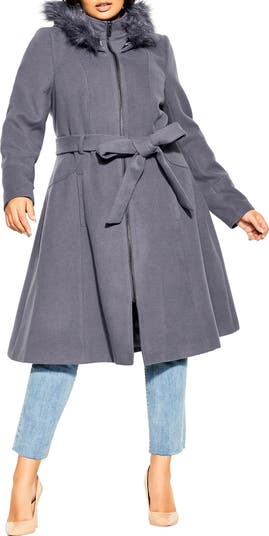 Calvin klein faux 2025 fur trim wrap coat
