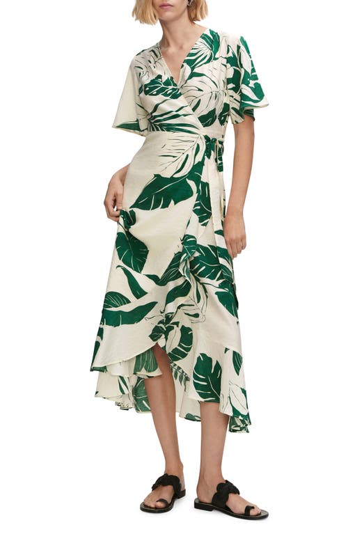 MANGO Tropical Print Short Sleeve Wrap Dress White at Nordstrom,
