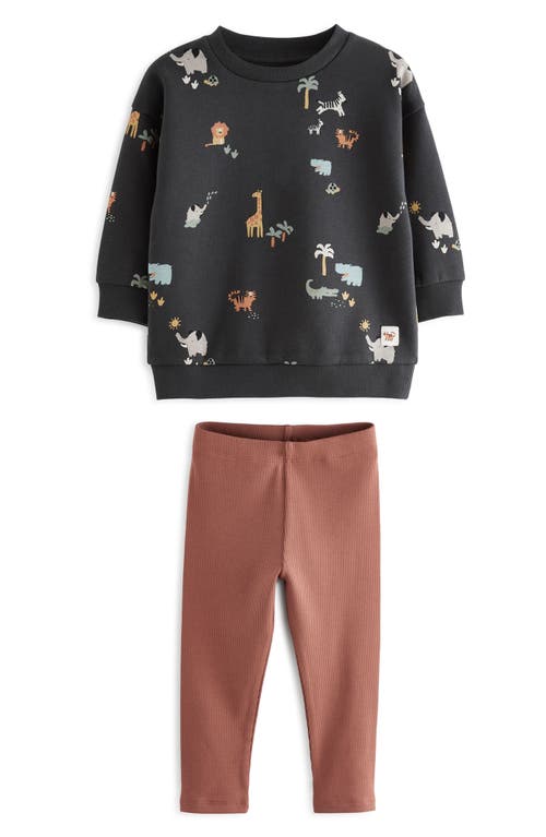 Shop Next Kids' Animal Print Sweatshirt & Leggings Set In Black