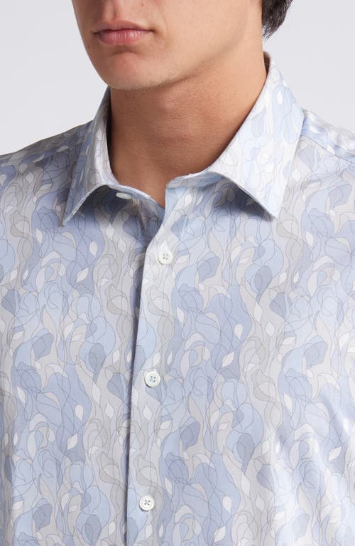 Shop Bugatchi Miles Ooohcotton® Print Short Sleeve Button-up Shirt In Air Blue