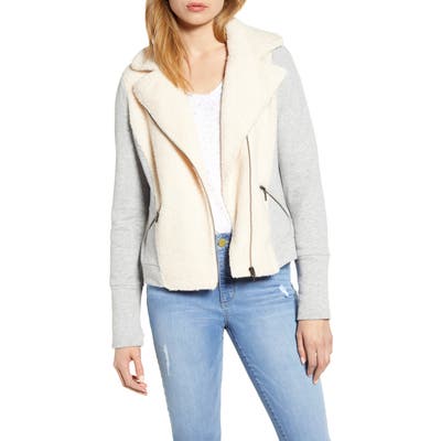 Caslon Mixed Fleece Moto Jacket, Grey
