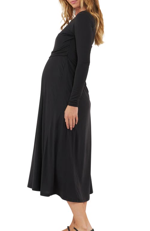 Shop Ripe Maternity Long Sleeve Midi Maternity/nursing Dress In Black