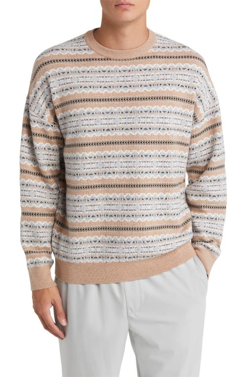 Reiss Plato Fair Isle Stripe Wool Sweater Camel at Nordstrom,