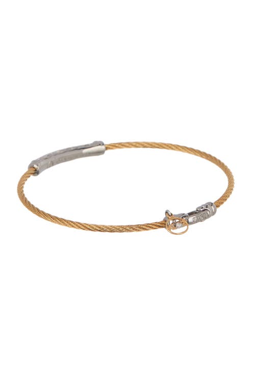 Shop Alor ® 18k White Gold & Yellow Stainless Steel Cable Pave Bar Station Bangle Bracelet In 18kt Wg