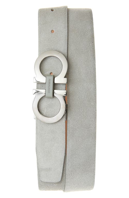 Shop Ferragamo Double Gancio Suede Belt In Ash Grey Naturale