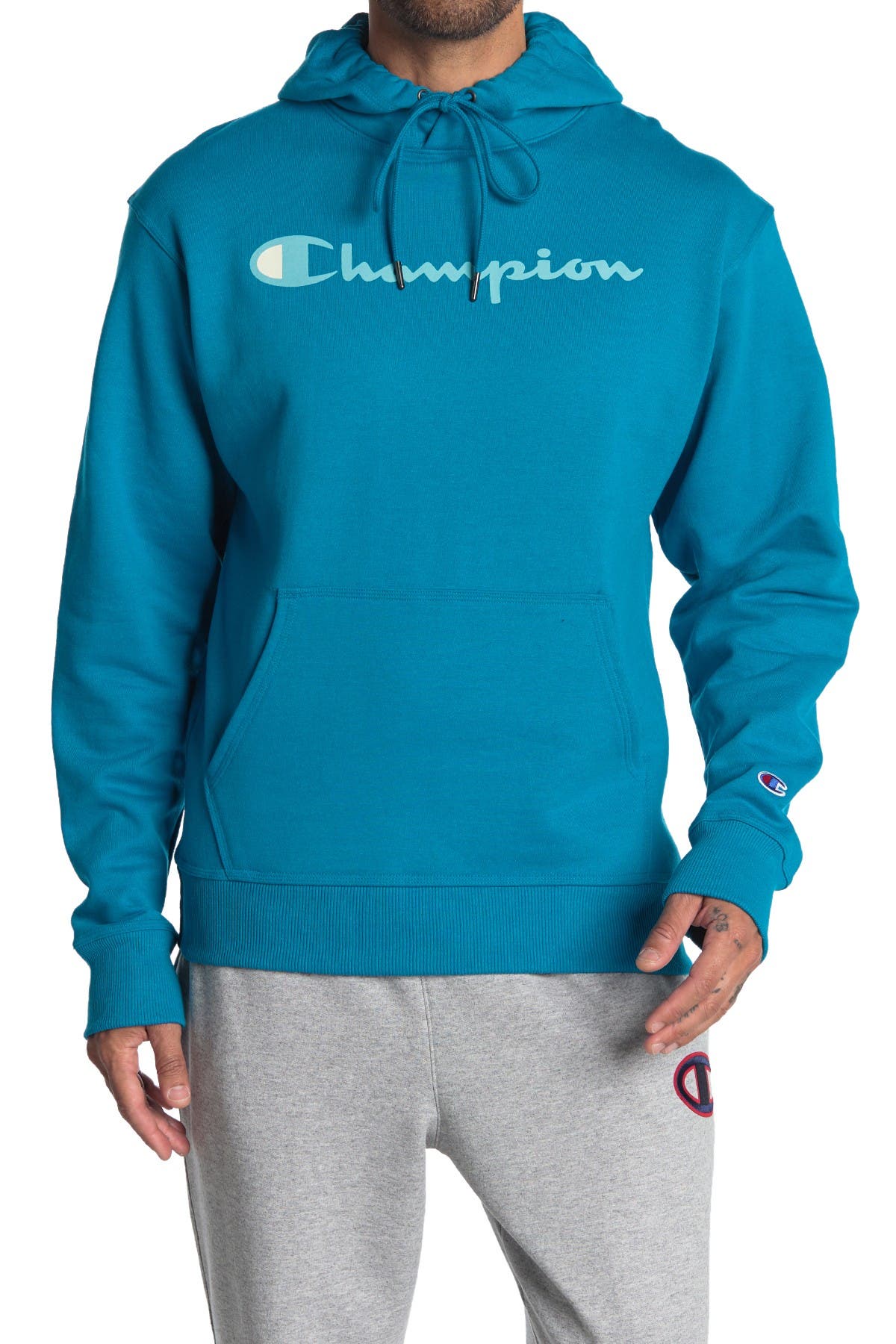 Champion Powerblend Graphic Drawstring Hoodie In Open Miscellaneous37