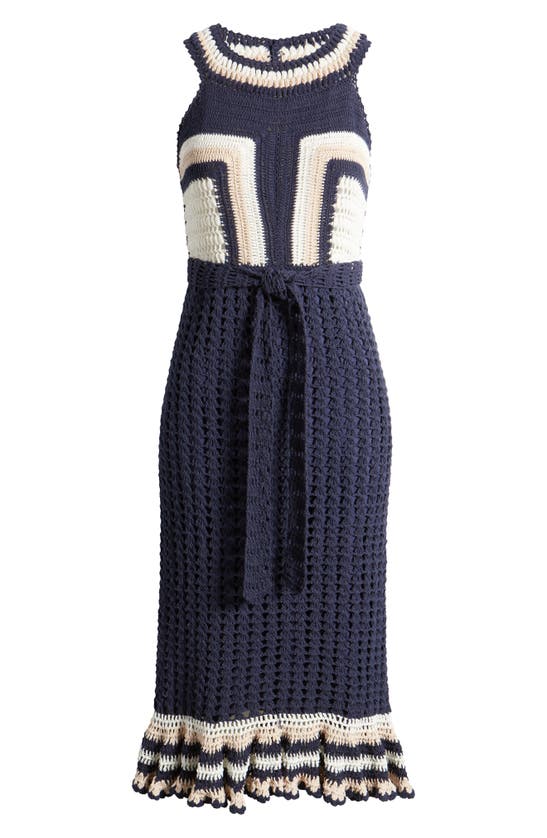 Shop Cleobella Drew Cotton Crochet Midi Dress In Navy