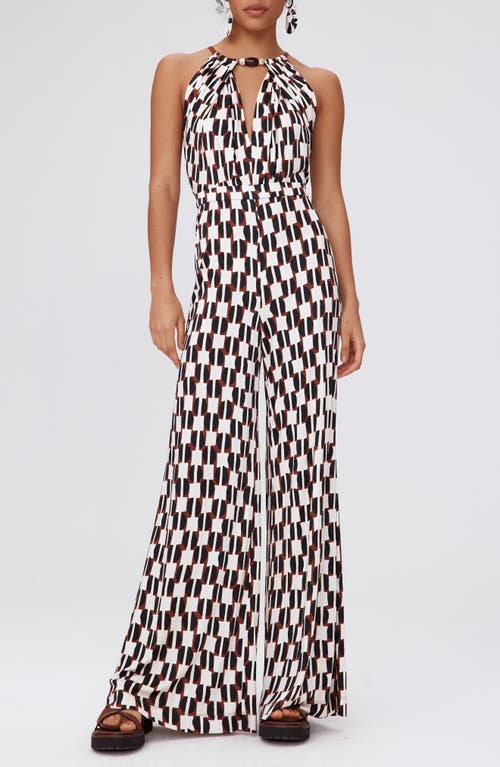 Diane von Furstenberg Tai Geo Print Halter Neck Jumpsuit Maypole Black at Nordstrom,