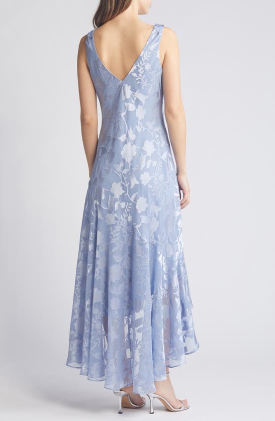 Alex Evenings Metallic Floral High-low Chiffon Jacquard Midi Dress With Jacket In Hydrangea