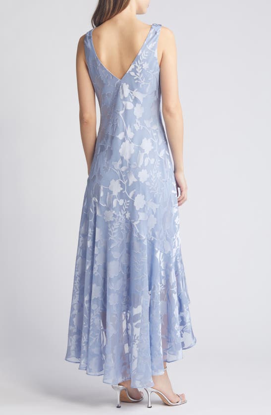 Shop Alex Evenings Metallic Floral High-low Chiffon Jacquard Midi Dress With Jacket In Hydrangea