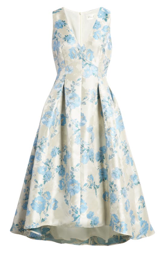 Eliza J Metallic Floral Print High-low Cocktail Dress In Blue