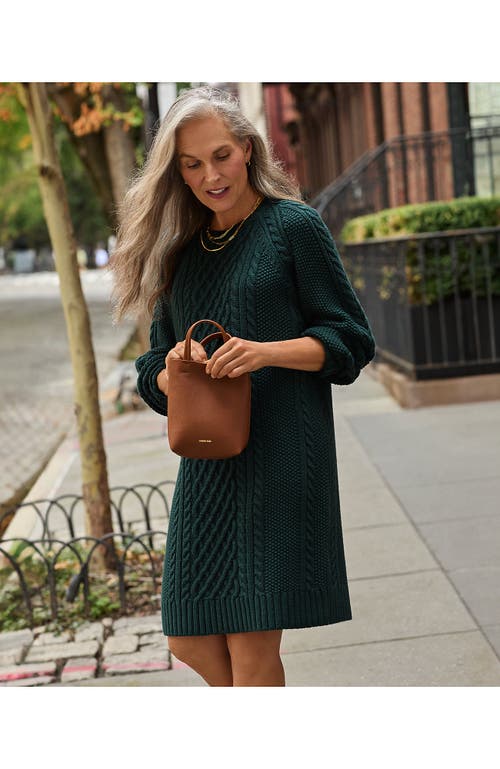 Shop Lands' End Cotton Blend Cable Crew Neck Sweater Dress In Deep Forest