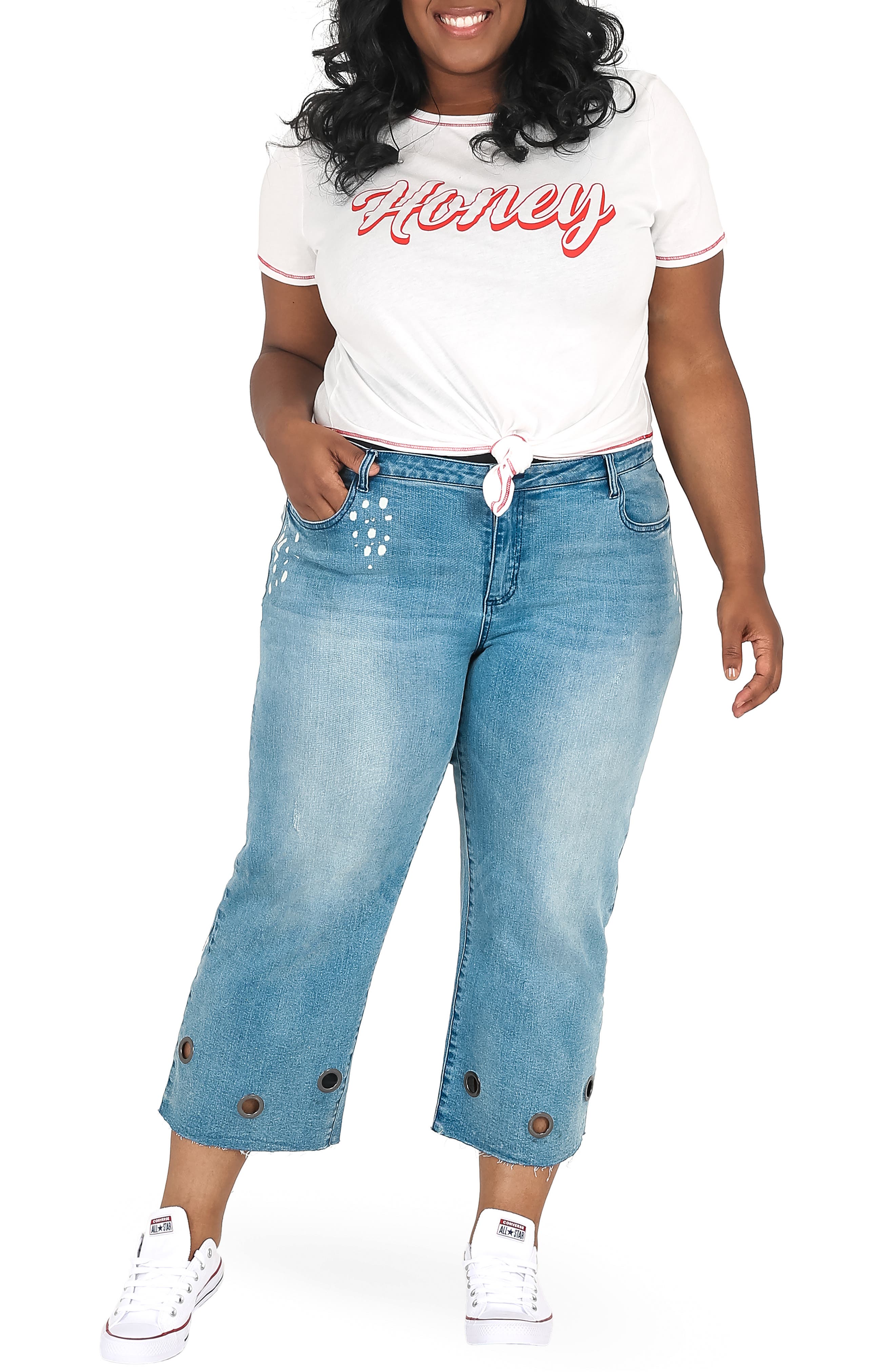 Plus Women's Poetic Justice Janice Grommet Straight Leg Jeans Plus Women's Poetic Justice Janice Grommet Straight Leg Jeans