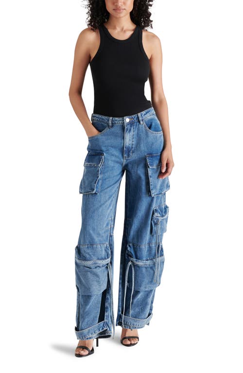 Shop Steve Madden Duo Cargo Jeans In Blue Denim
