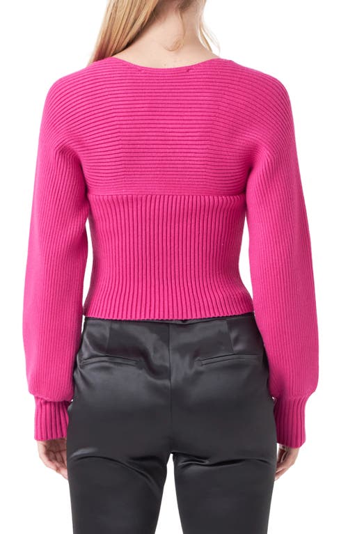 Endless Rose Ribbed Bishop Sleeve Top In Fuchsia