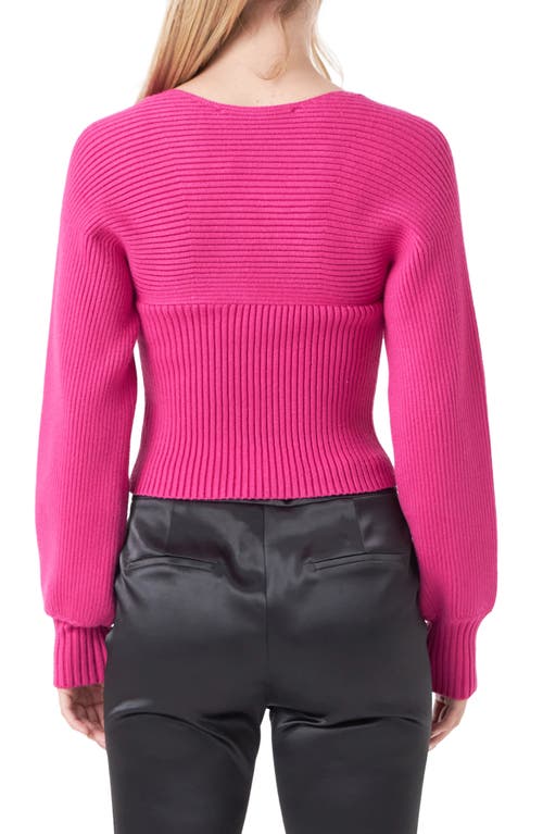 Shop Endless Rose Ribbed Bishop Sleeve Top In Fuchsia