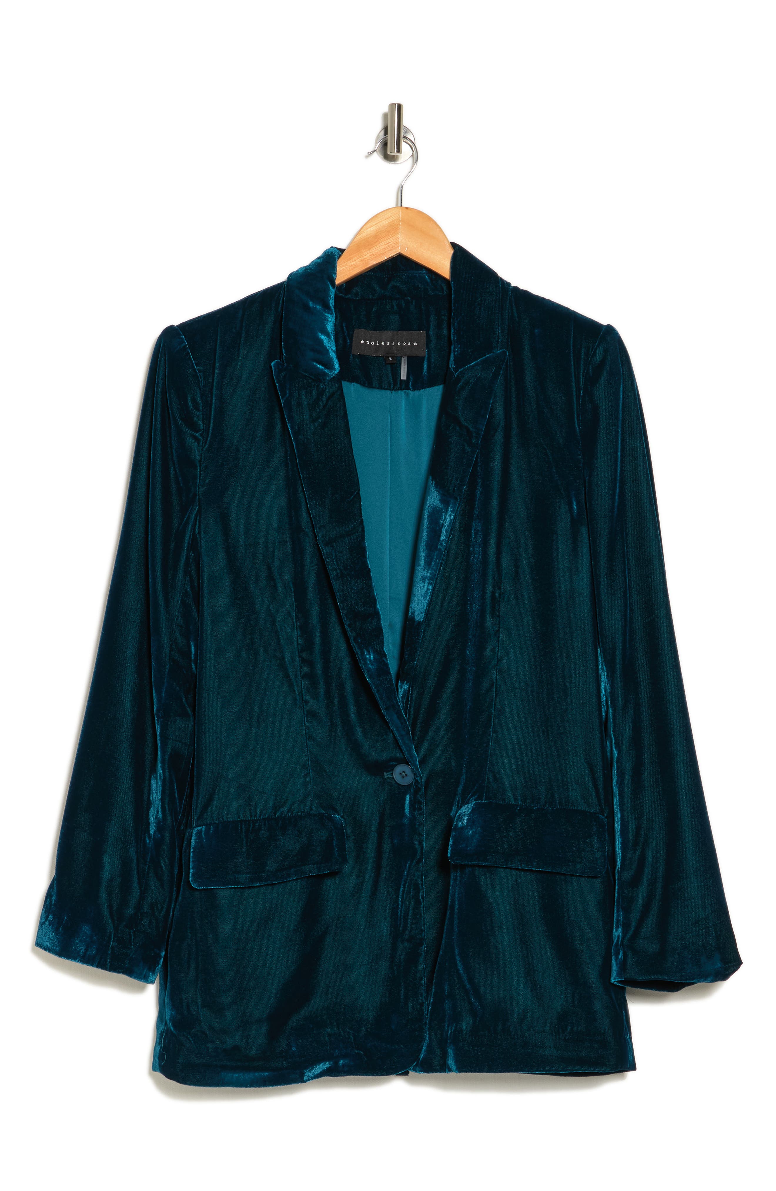 1920s Coats, Flapper Coats, 20s Jackets Endless Rose Matte Velvet Blazer in Jade at Nordstrom Rack Size Large $89.97 AT vintagedancer.com