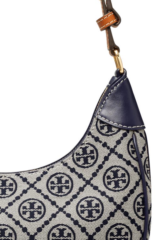 Tory Burch T-monogram Jacquard Crescent Shoulder Bag In Tory Navy