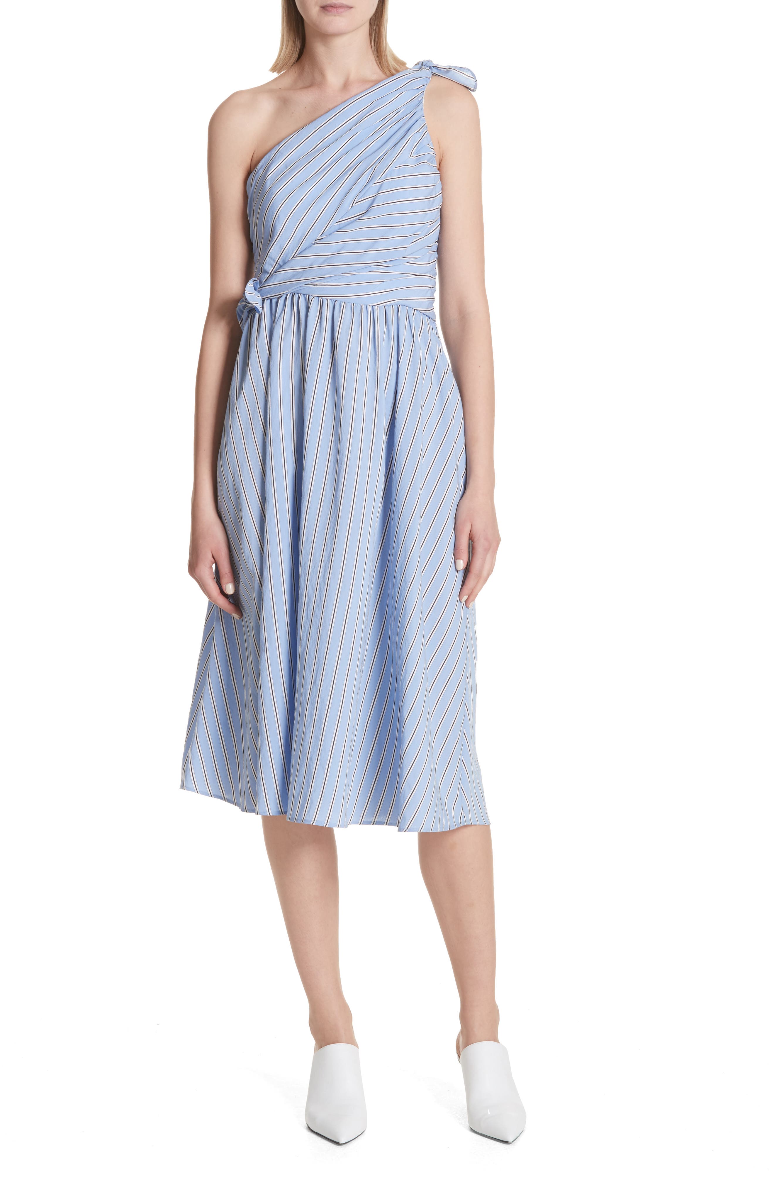 A.l.c Cabrera Stripe One-shoulder Dress In Oxford Blu