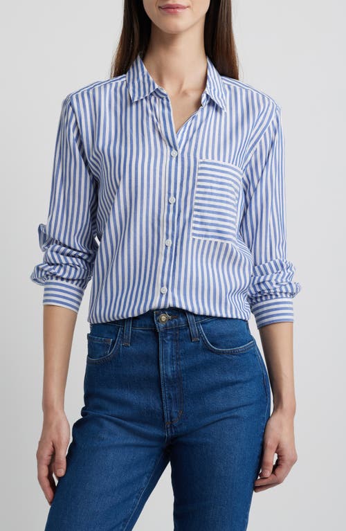 beachlunchlounge Candy Stripe Cotton Blend Button-Up Shirt in Blue Wale 