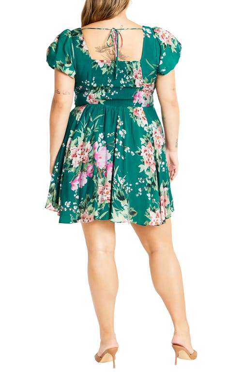 Shop City Chic Marci Pleated Bodice Floral Print Tie Back Dress In Jade Sweet Blossom