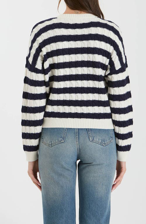 Blu Pepper Stripe Cable Knit Crop Sweater In Navy