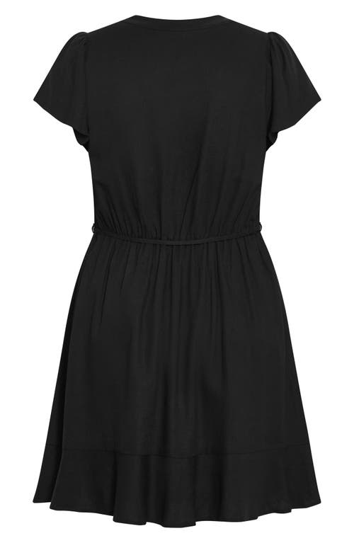 Shop City Chic Betty Flutter Sleeve Button Front Tie Waist Dress In Black