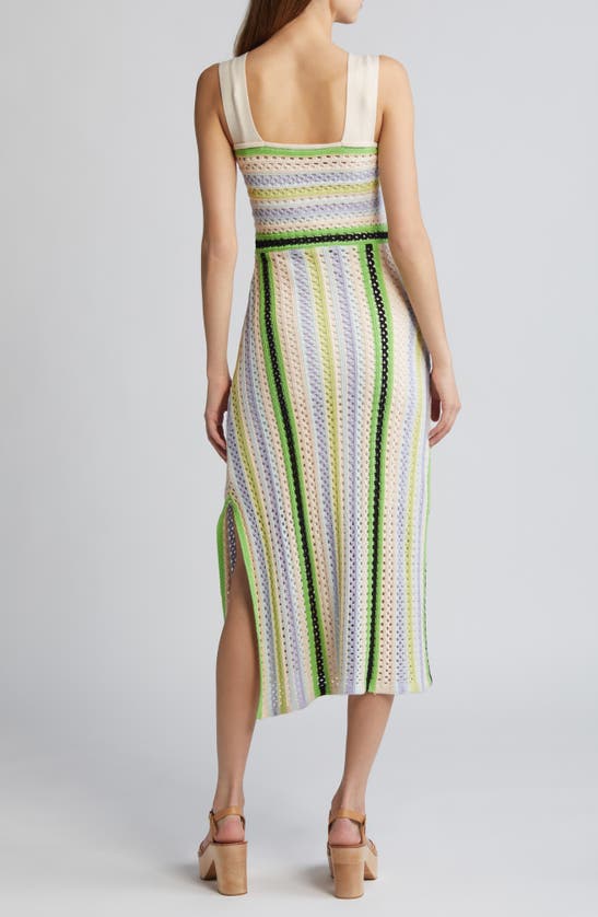 Shop Ciebon Sahara Crochet Midi Sweater Dress In Green Multi