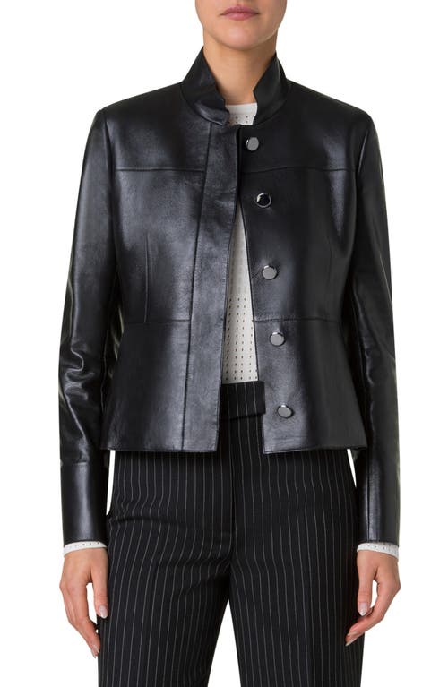 Akris Tino Lambskin Leather Crop Jacket in Black 