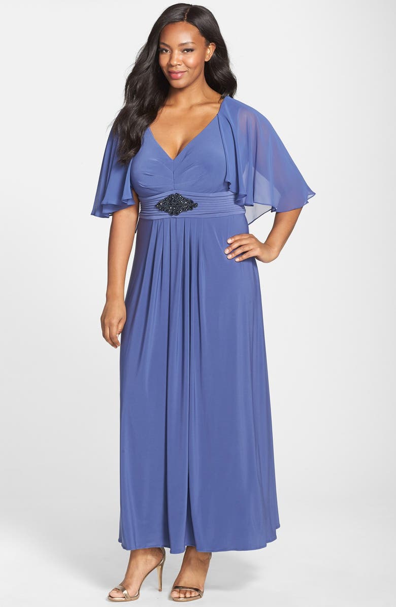 Patra Jersey Gown with Attached Chiffon Capelet (Plus Size) | Nordstrom