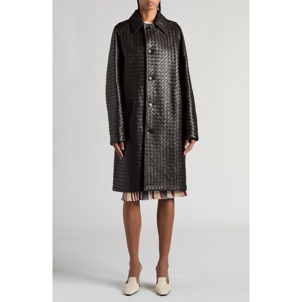 Bottega Veneta Intrecciato Leather Coat In 2113 Fondant