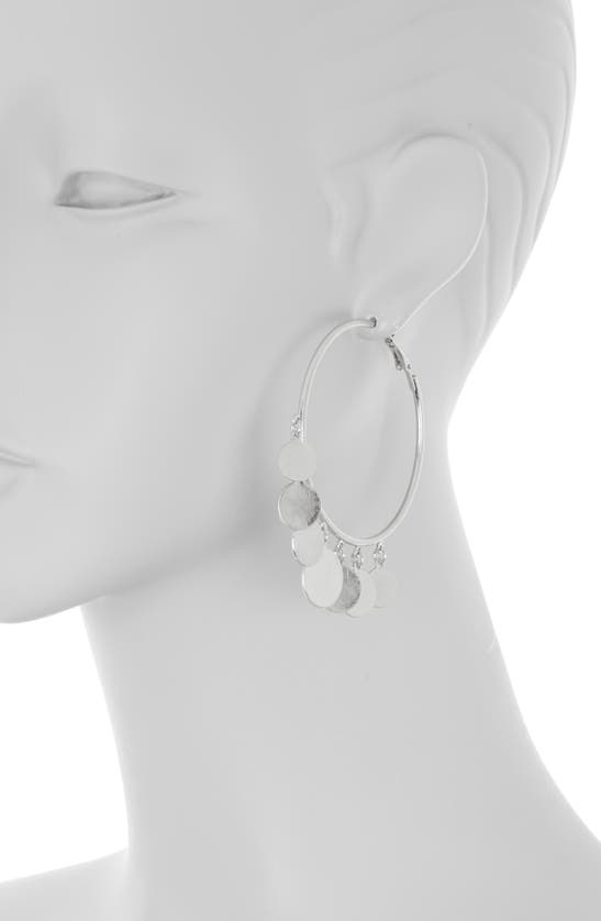 Shop Melrose And Market Shakey Coin Charm Hoop Earrings In Rhodium