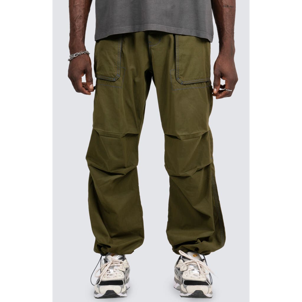 Pleasures Public Parachute Utility Pants In Olive