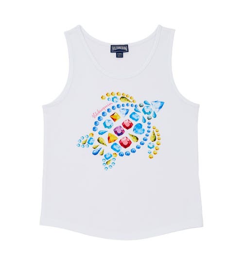 Shop Vilebrequin Kids' Vendôme Turtles Organic Cotton Tank Top In Blanc