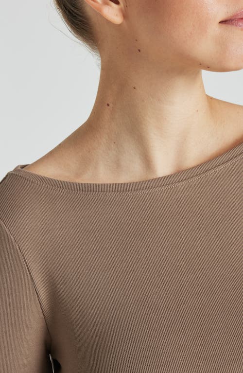 Losano Serene Rib Long Sleeve Top In Pine Bark