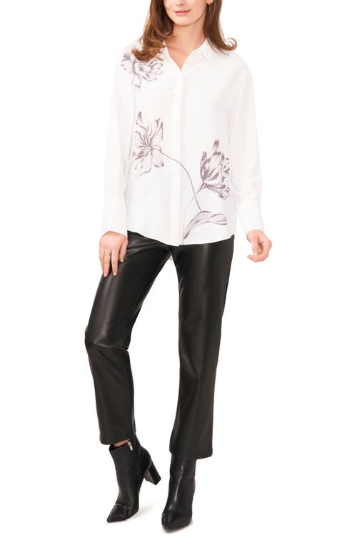 Shop Vince Camuto Floral Print Long Sleeve Button-up Shirt In Ultra White