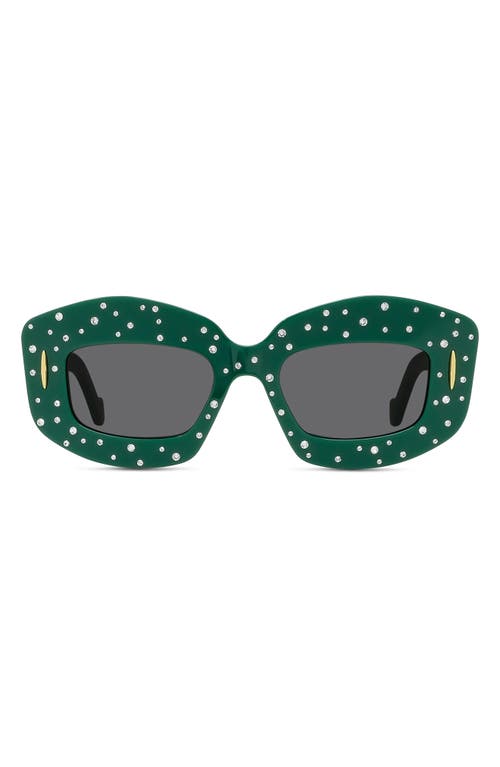 Shop Loewe Anagram 49mm Rectangular Sunglasses In Shiny Dark Green/smoke