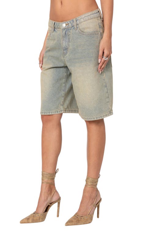 Edikted Shira Low Rise Washed Denim Bermuda Shorts In Blue-washed