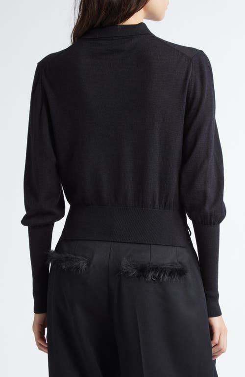 Shop Simone Rocha Crystal Embellished Merino Wool & Silk Polo Sweater In Black/pearl/clear