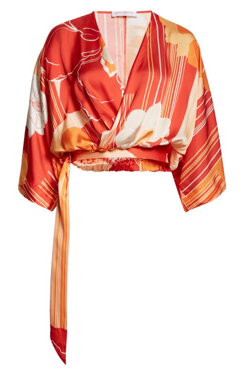 Shop Ramy Brook Minerva Floral Wrap Front Top In Flame Amore