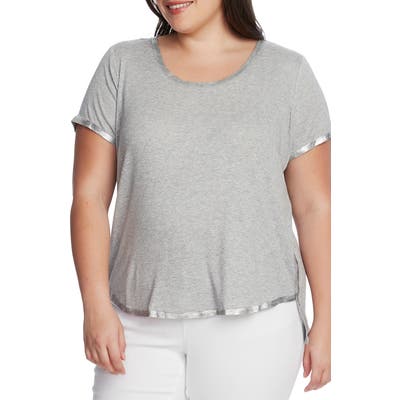 Plus Size Vince Camuto Foil Rib Detail T-Shirt, Metallic