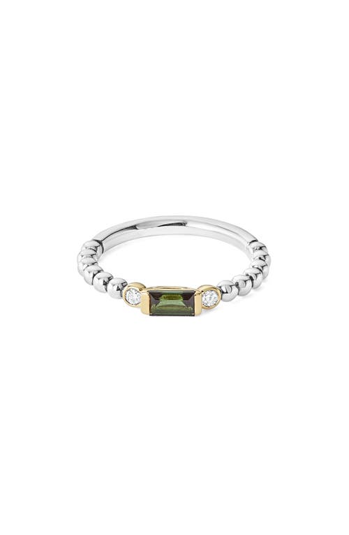 Lagos Gemstone Baguette And Diamond Beaded Band Ring In Green