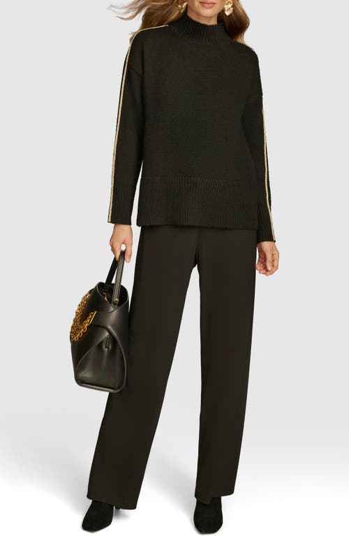 Shop Donna Karan Piped Mock Neck Sweater In Black Multi