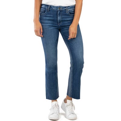 Kut From The Kloth Kelsey High Waist Contrast Panel Raw Hem Ankle Flare Jeans