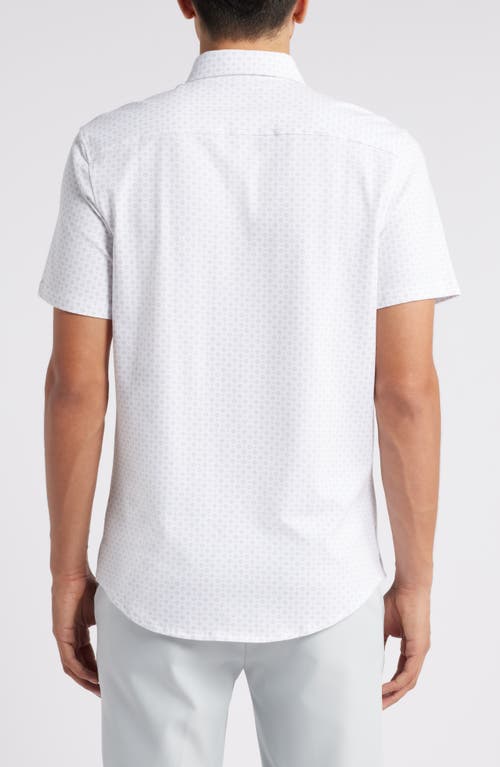 Shop Nordstrom Foulard Knit Short Sleeve Button-down Shirt In White- Grey Diamond Foulard