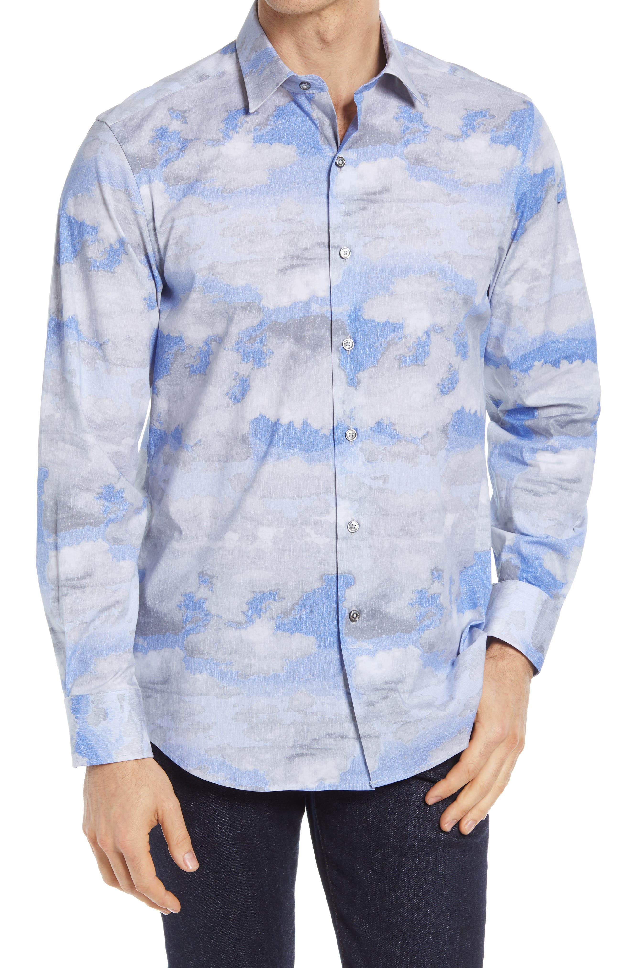 Bugatchi Shaped Fit Watercolor Sky 