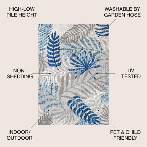 Shop Jonathan Y Tropics Palm Leaves Indoor/outdoor Area Rug In Gray Blue